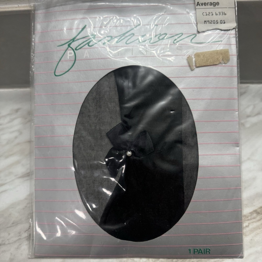 Pair JC PENNY VINTAGE‎  Fashion Pantyhose Black Gray With black Bow Average
